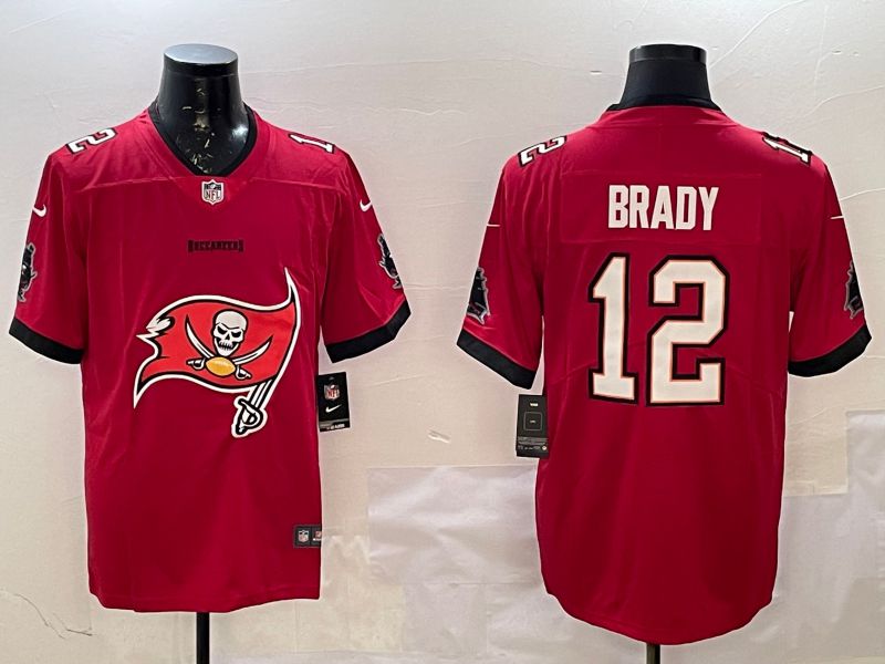 Men Tampa Bay Buccaneers 12 Brady Red Nike Team Logo 2025 NFL Jersey style 1